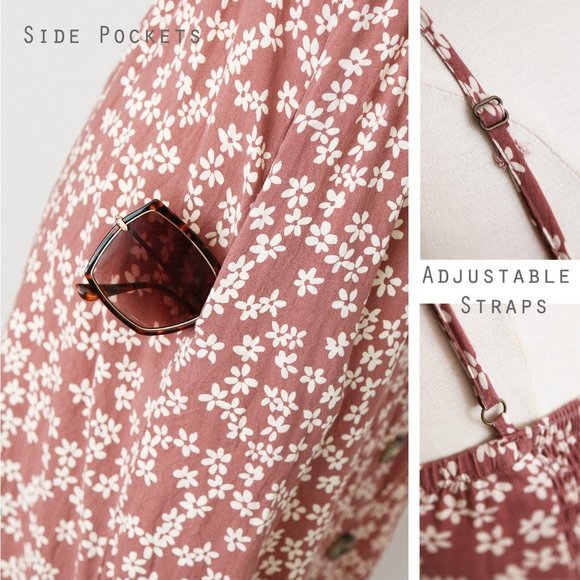 Mimi Chica Mauve Cream Floral Bow Tie Front Cutout Button Front Mini Dress M - Picture 7 of 9